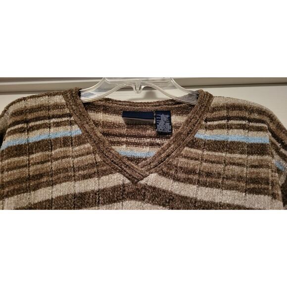 Liz Claiborne Sweater Womens Large Wool Blend Cardigan Striped Taupe - Picture 2 of 8